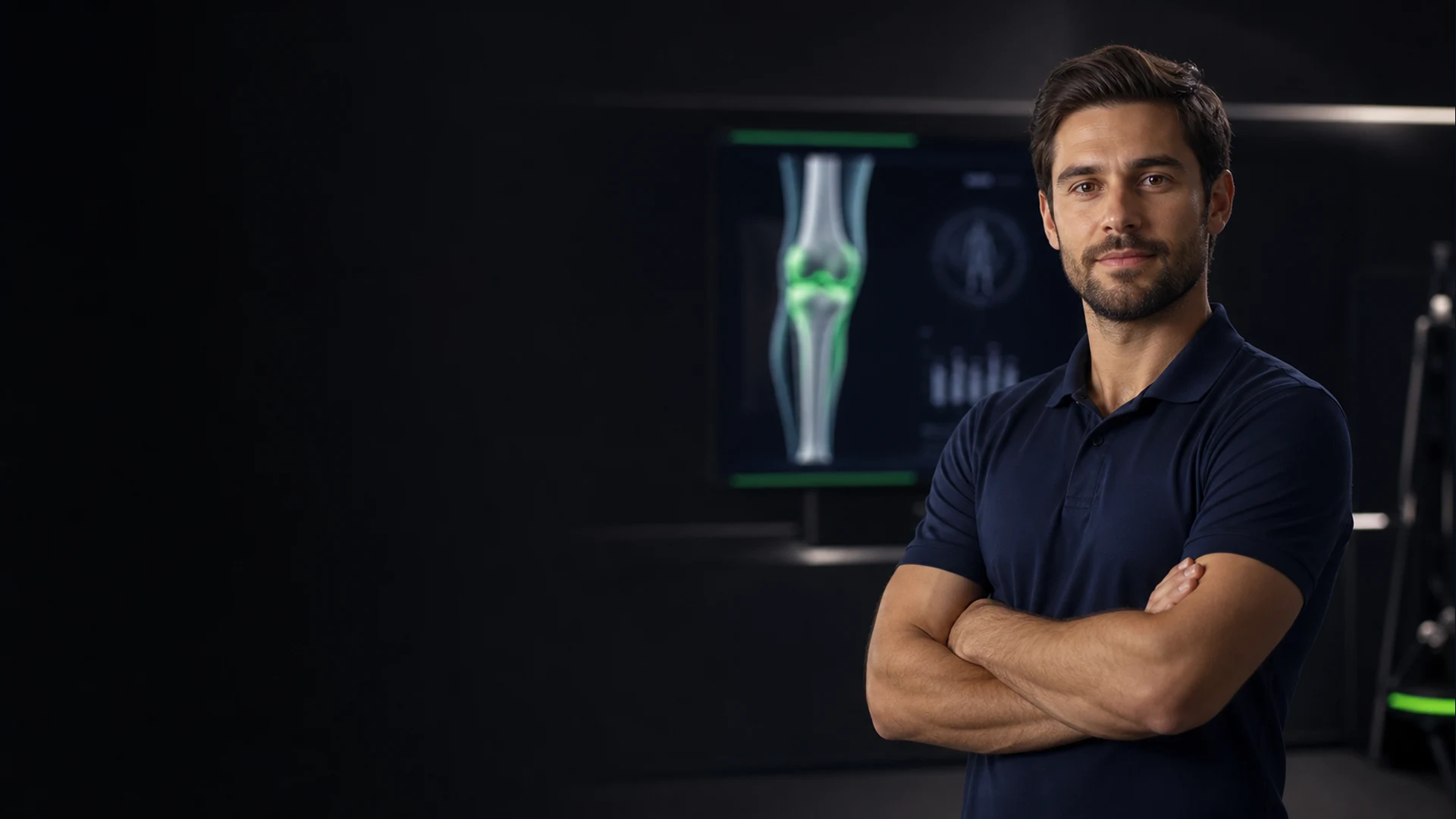 Profissional em ambiente conceitual de treino e reabilitação